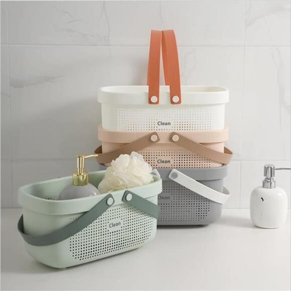 Plastic Shower Caddy Basket with Handle Bathroom Dorm Kitchen Storage Bin - Picture 2 of 7